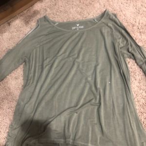Green long sleeve, off the shoulder top